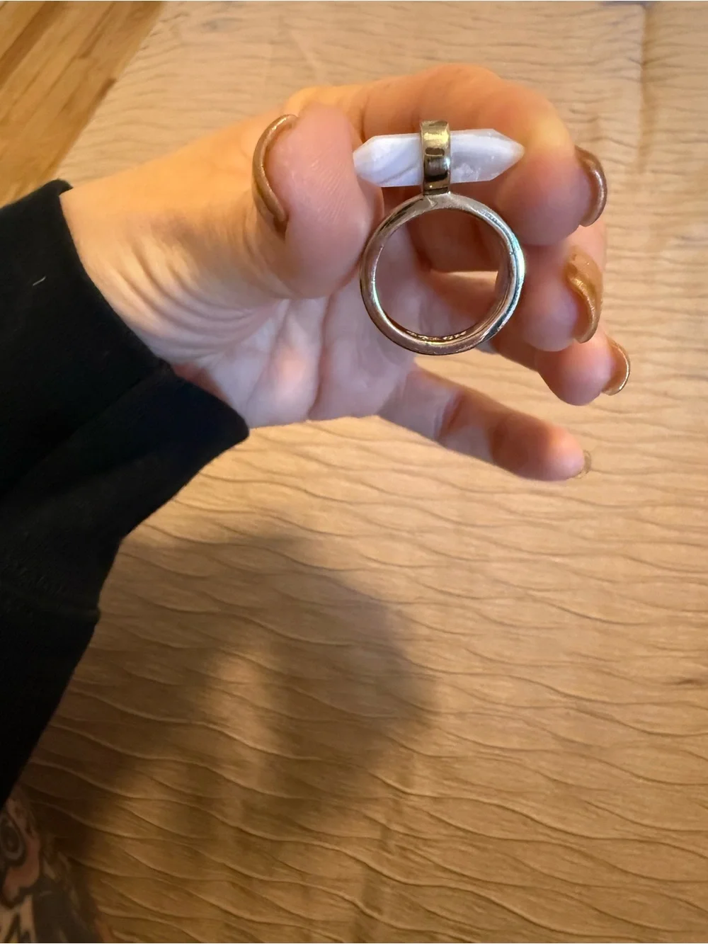Coach White Pointed Stone Ring with Silver Band